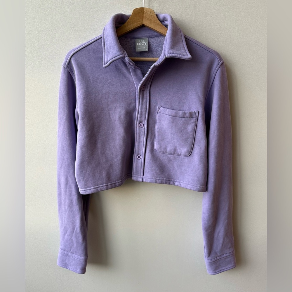 TNA Cozy Fleece Boyfriend Cropped Button Up